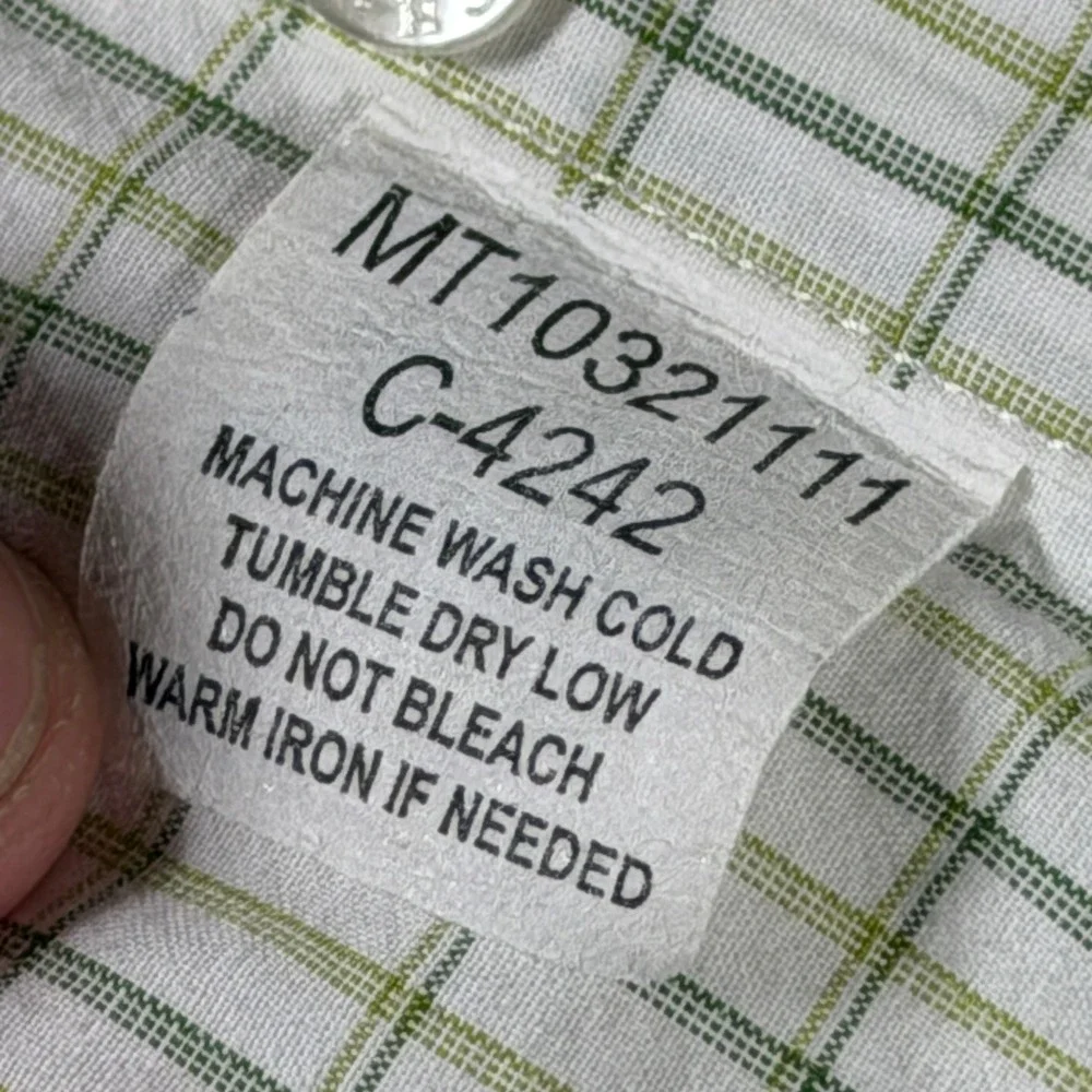 Cinch Mens Green White Micro Check Plaid Button Down Shirt Large MT10321111